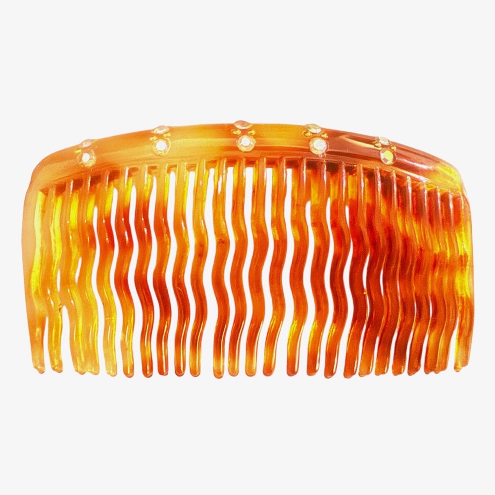 New 1950’s Vintage Tortoiseshell Brown French Wavy Hair Comb w/ Rhinestones